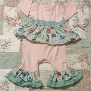 Floral Ruffle Kids Romper in Pink and Green